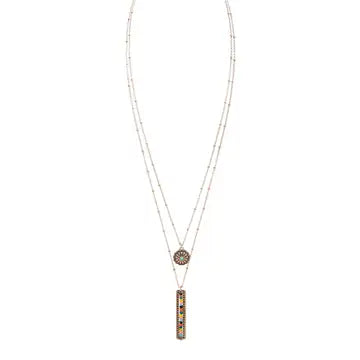 Bar Shaped Bead Layered Long Necklace