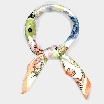 Earthy Floral Garden Printed Square Silky Satin Scarf: CO