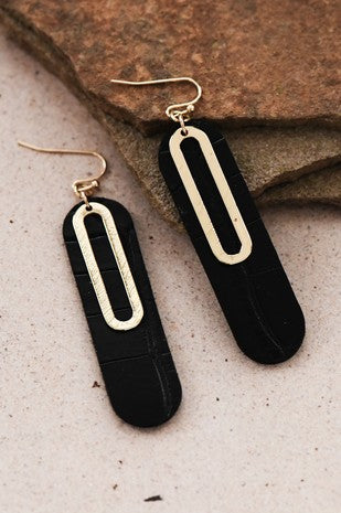 Boho Black Leather Drop Earrings