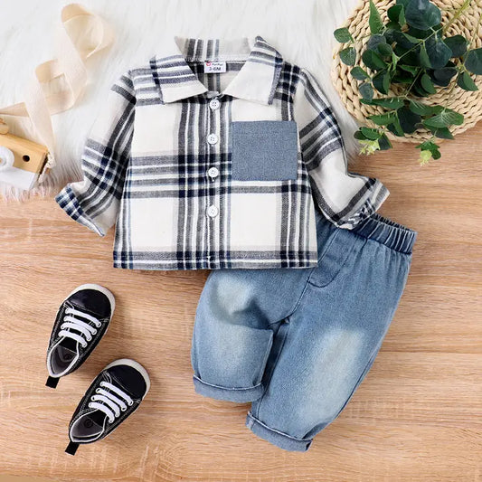 Boys 2 Piece Plaid Top & Jeans