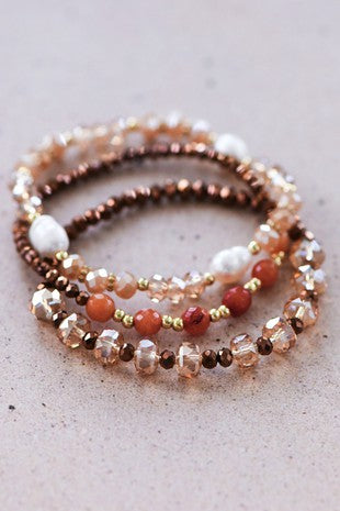 Brown Bead Stacking Bracelet Set