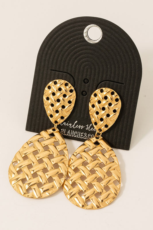 Gold Metallic Braided Tear Dangle Earrings