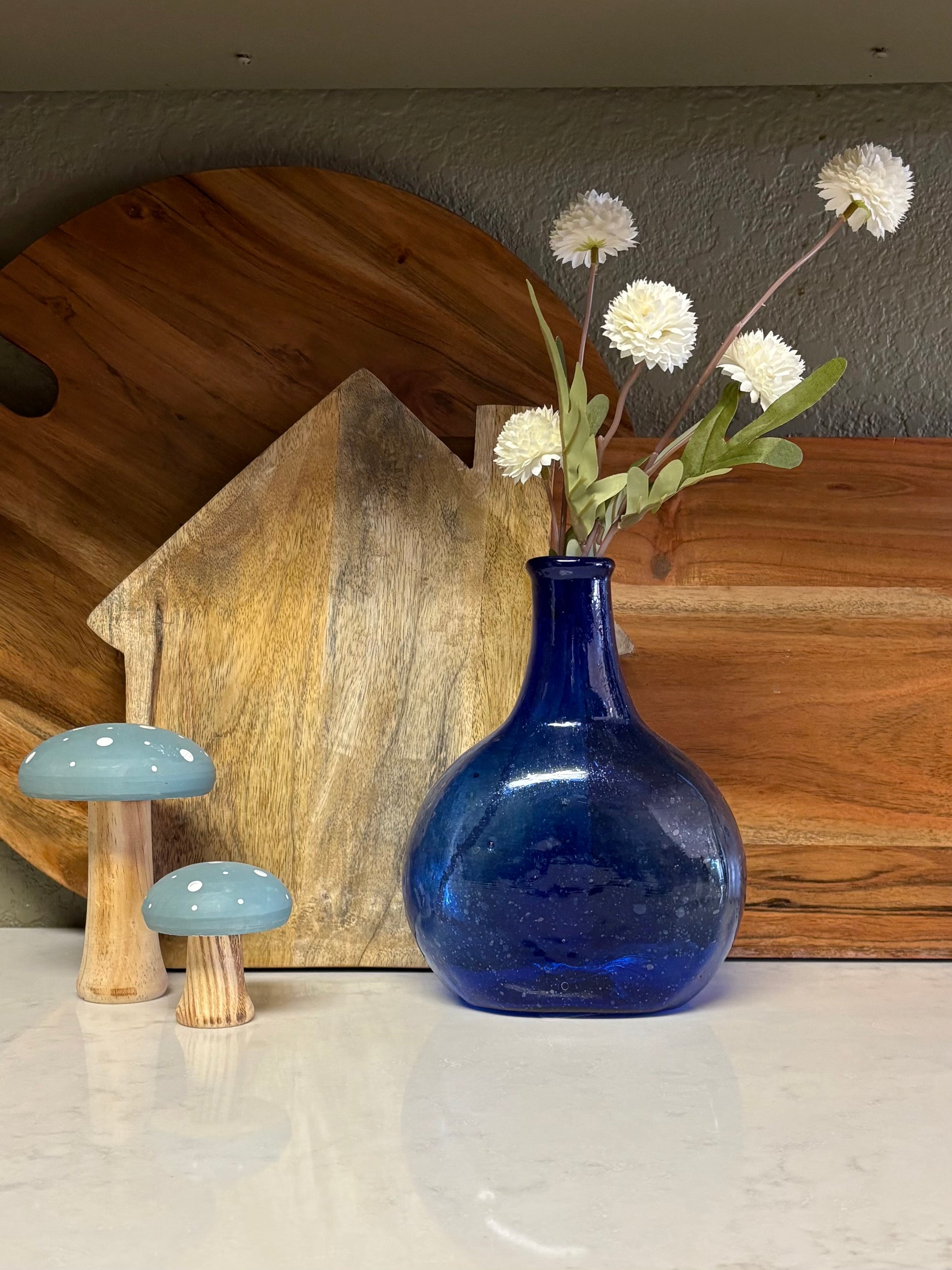 Sunny Kitchen - Blue Vase + Blue Mushrooms - Terra Cottage