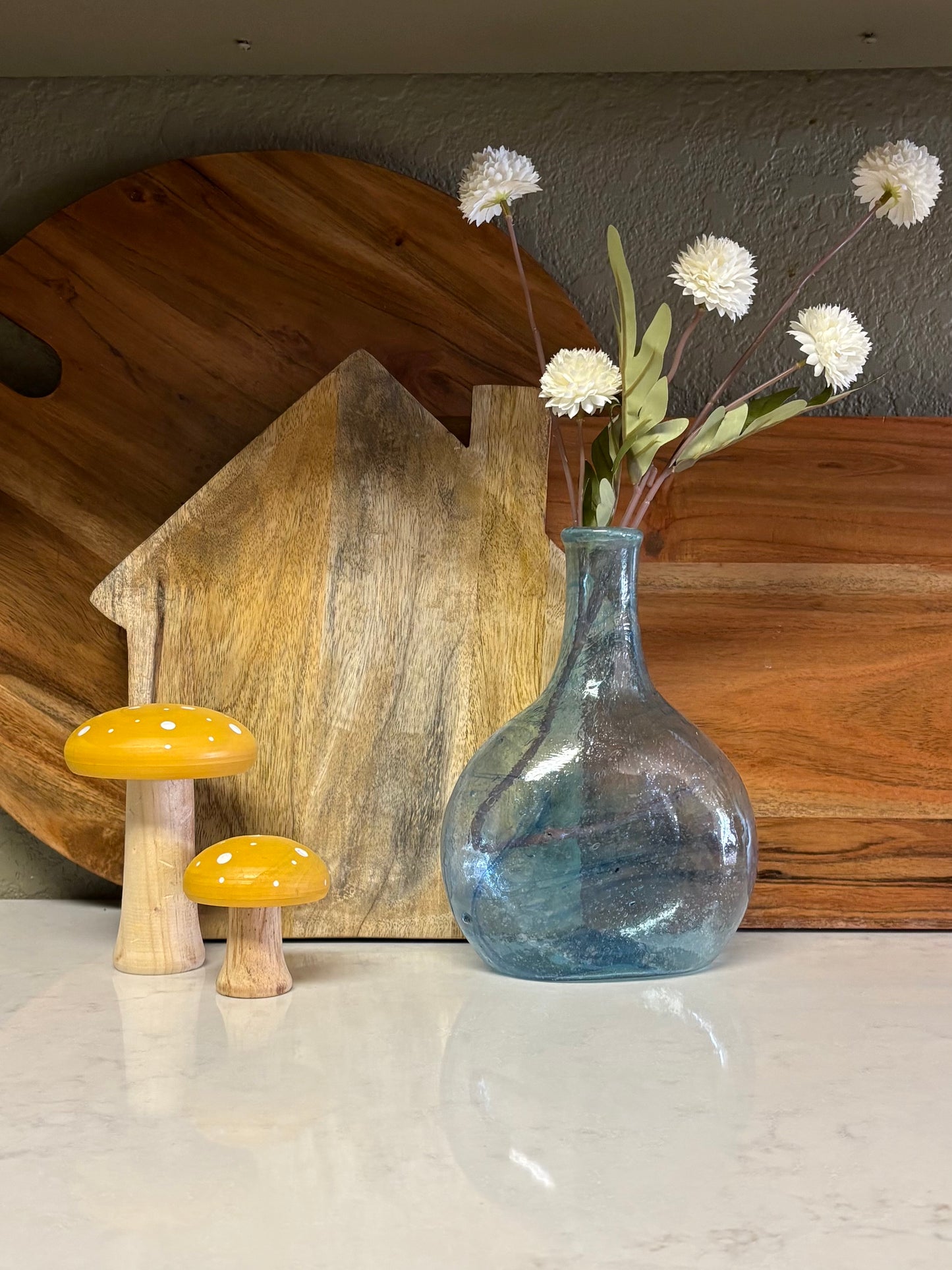 Sunny Kitchen - Aqua Vase + Yellow Mushrooms - Terra Cottage