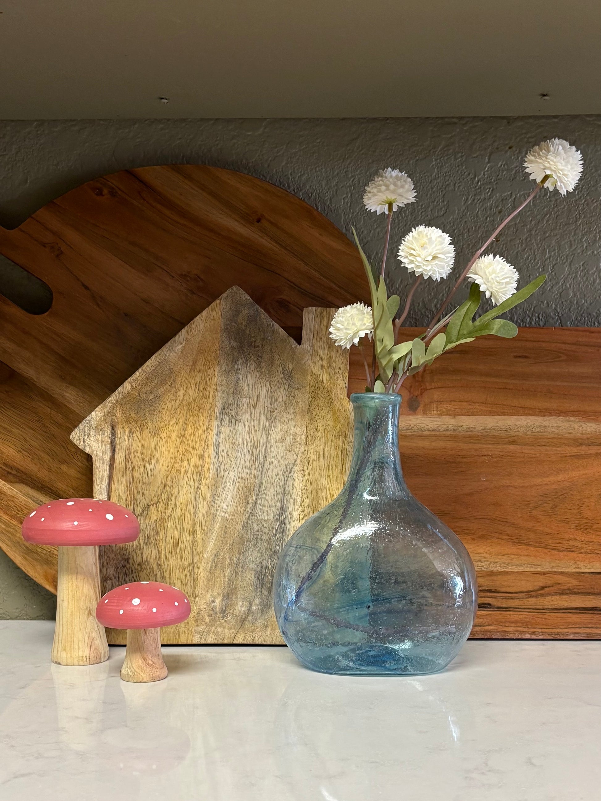 Sunny Kitchen - Aqua Vase + Coral Mushrooms - Terra Cottage