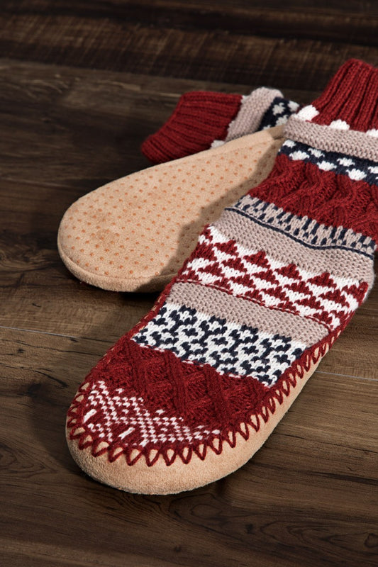 Burgundy Nordic Slipper Socks