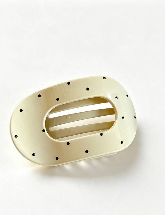 Off White Polka Dots Flat Claw Clip