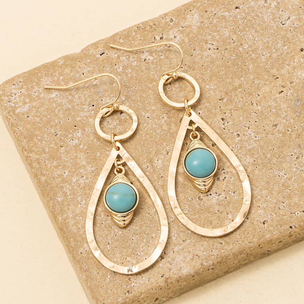 Turquoise Stone Stud Teardrop Dangle Earrings - Terra Cottage
