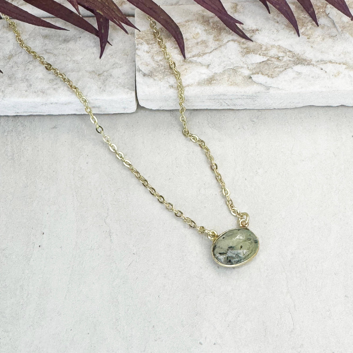 Gold Plated Necklace- Prehnite