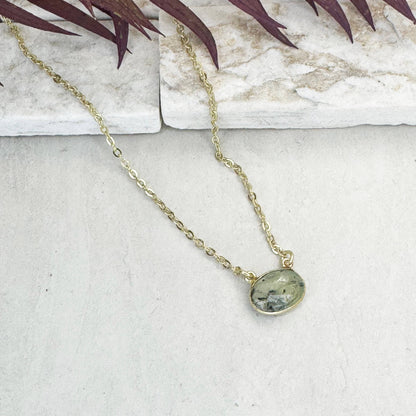 Gold Plated Necklace- Prehnite
