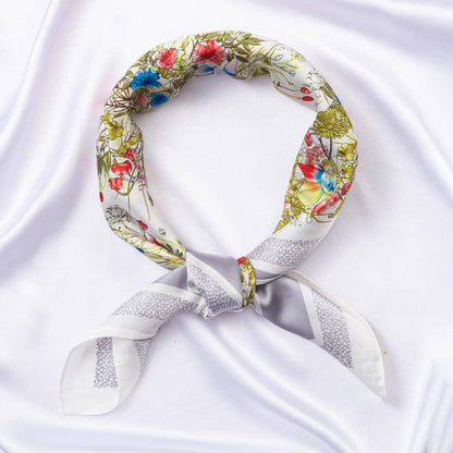 Wild Flower Garden Print Square Bandana Scarf: Gray