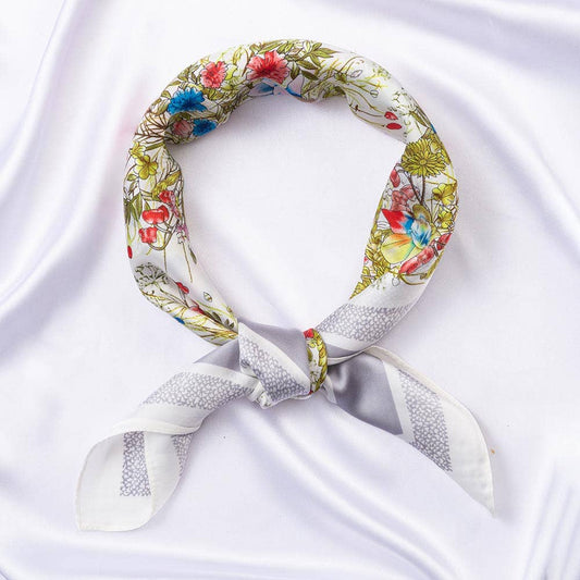 Wild Flower Garden Print Square Bandana Scarf: Gray