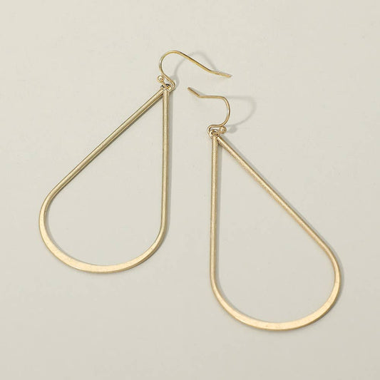 Sleek Metal Open Teardrop Earrings: Gold