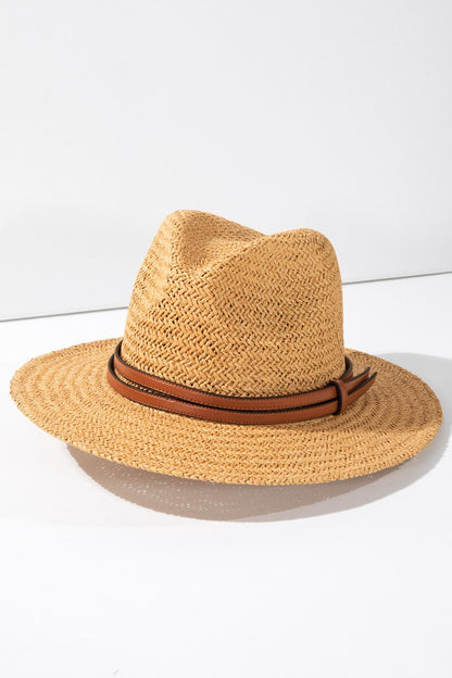 Panama Hat with Faux Leather Band Accent