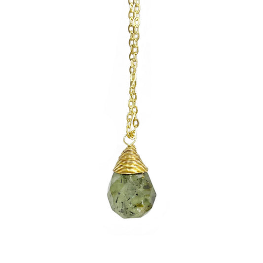 Gold-Plated Prehnite Teardrop Necklace