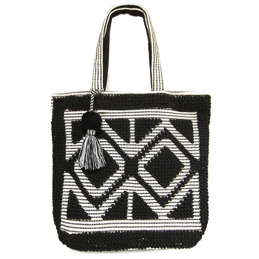 Woven Pom Pom Tassel Tote Bag