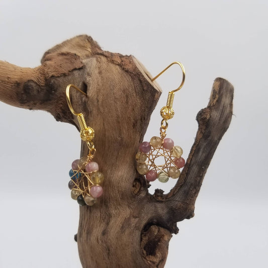 Handmade Wired Natural Crystal Earrings - 14 K