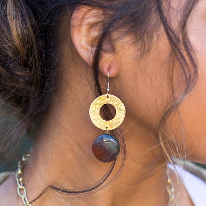 Gold-Plated Long Earrings With Mookaite Stones