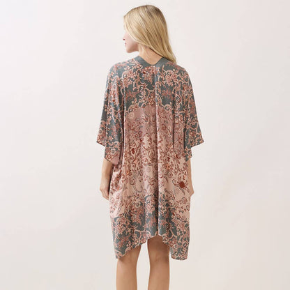 Olive Green Floral Pattern Kimono