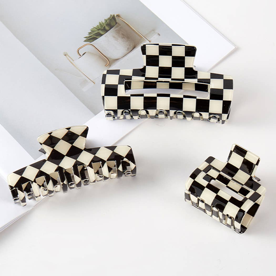 Checkered Hair Clip Claw Set
