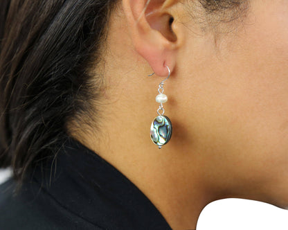 Abalone & Pearl Drop Silver Earring