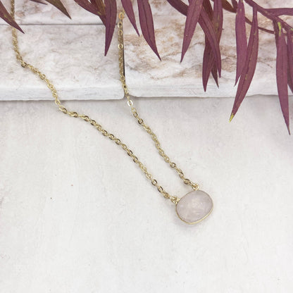 Gold Plated Necklace - Rose Quartz