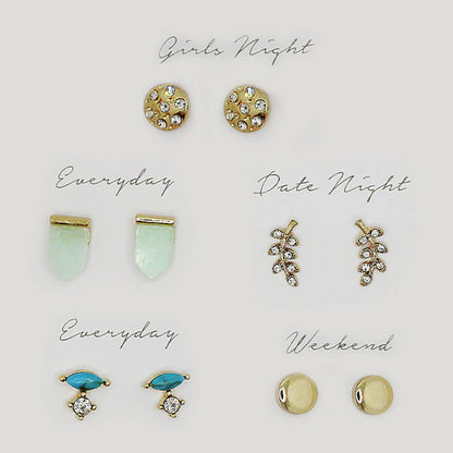 5 Pairs Multipack Stud Earrings Set with Gift Box