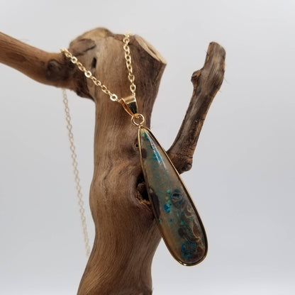 Natural Ocean Stone Long Drop Pendant Necklace