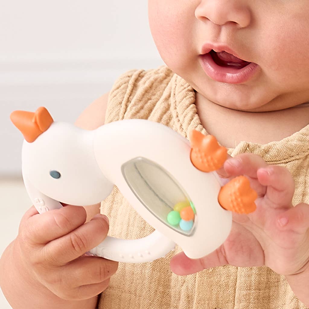 Silicone Teether with Rattle: Goose