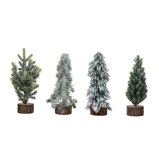 Evergreen Trees with Wood Base