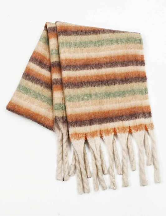 Ladies Striped Fringe Knit Scarf