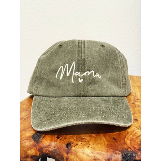 Olive Mama Embroidered Acid Washed Baseball Cap