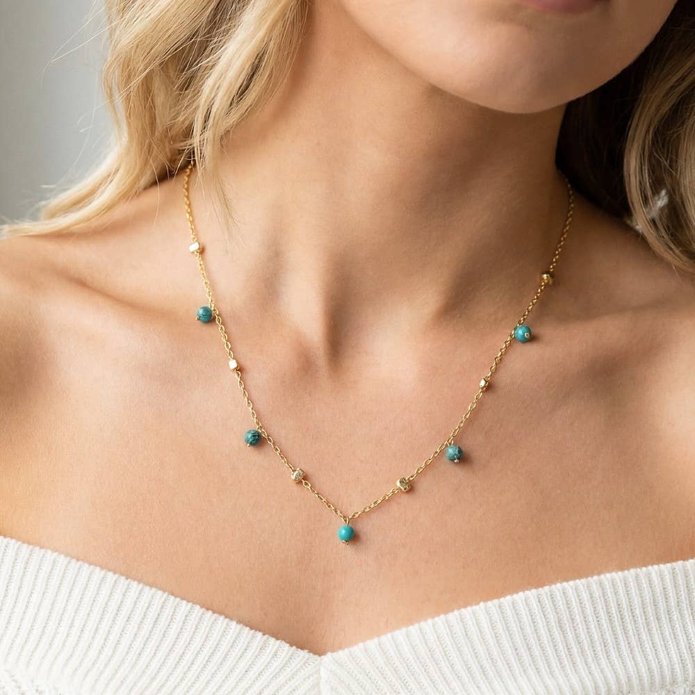 Turquoise Dainty Mix Bead Charm Necklace - Terra Cottage