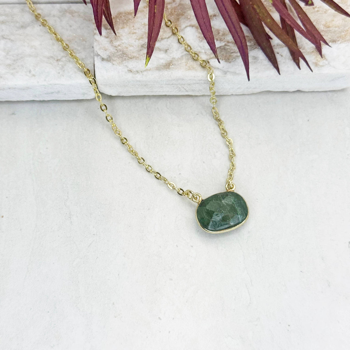 Gold Plated Necklace - Mica Green