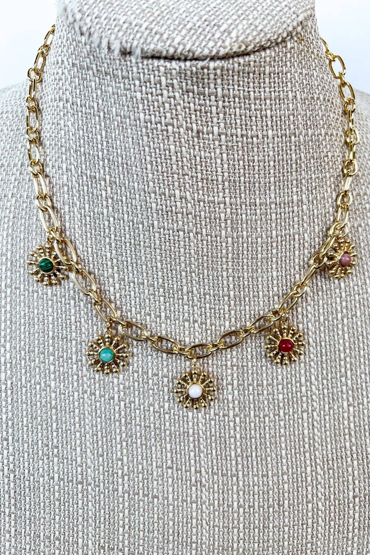 Flower Gem Charm Necklace