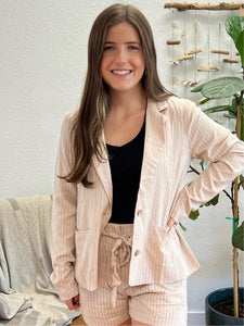 Almond Linen Stripe Blazer