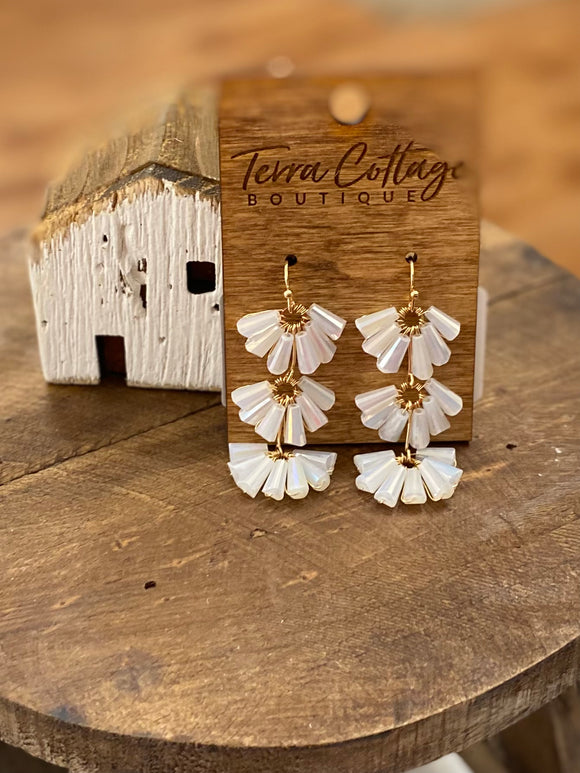 White Tiered Glass Bead Earrings