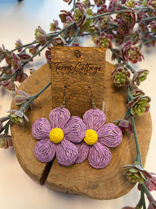 Purple Braided Flower Earrings