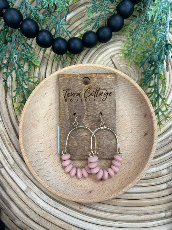 Pink Round Wood Bead Earrings