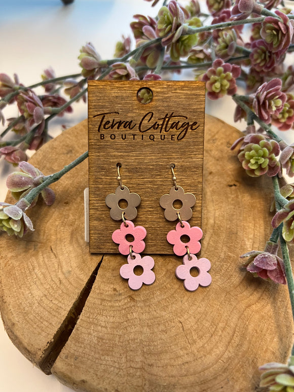 Pink Tiered Flower Earrings
