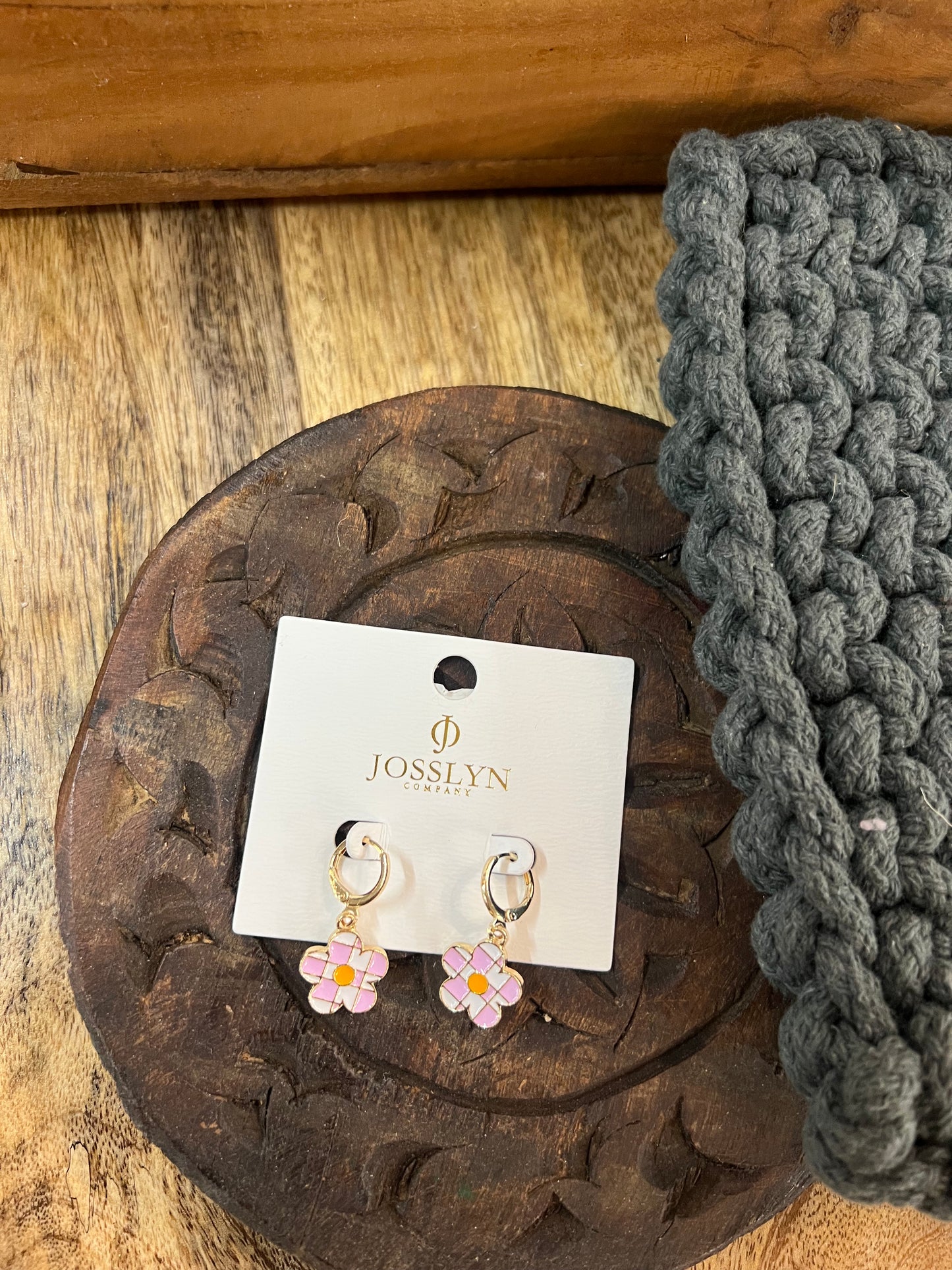 Checkered Flower Huggies Earrings