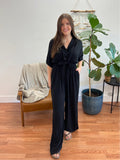 Black Button Front Wide Leg Jumpsuit