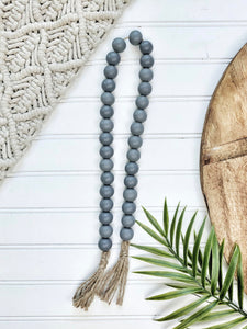 All Gray Beaded Garland With Tassels - Terra Cottage