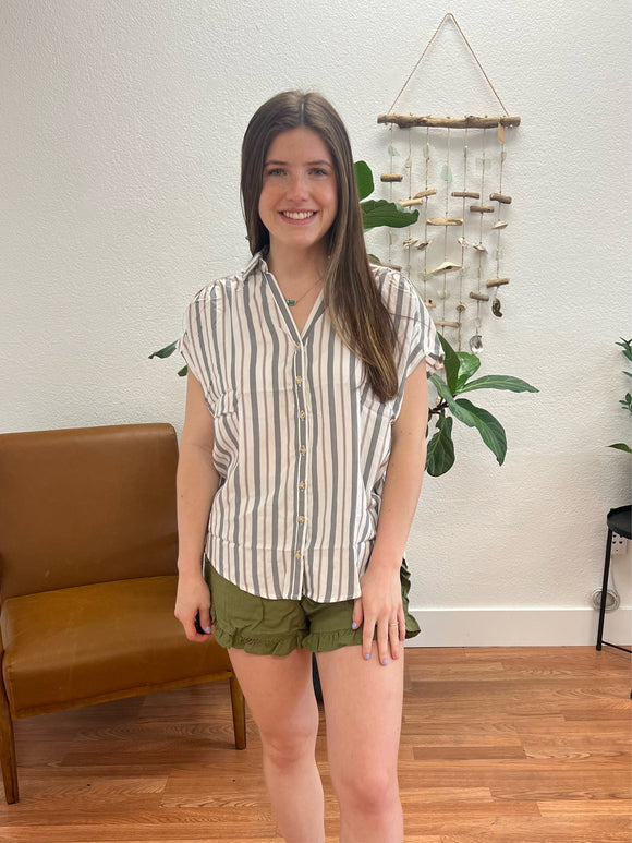 Black Striped Button Up Blouse