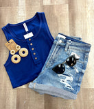 Deep Blue Henley Ribbed Tank