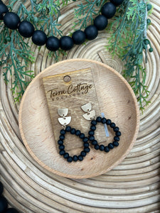 Black and Gold Wood Bead Earrings