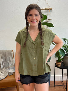 Olive Relaxed Fit Button Blouse