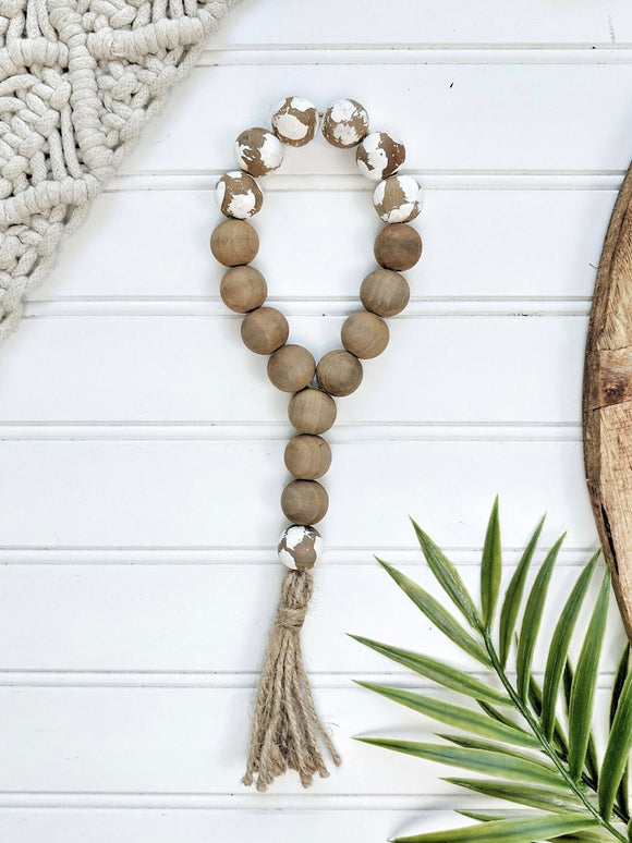 Stained Wood and Chippy White  Bead Loop - Terra Cottage