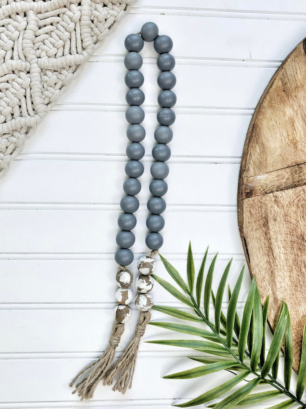 Gray and Chippy White  Bead Garland - Terra Cottage