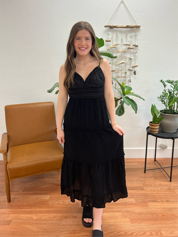 Black Lace Bodice Maxi Dress
